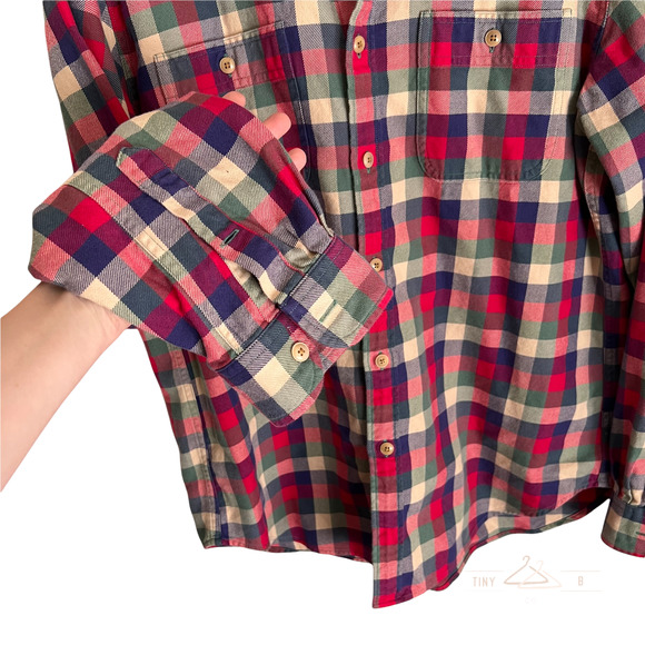 J. Crew Men's Flannel Button Down Shirt Size Large Red Yellow Blue Green Plaid - Picture 3 of 5